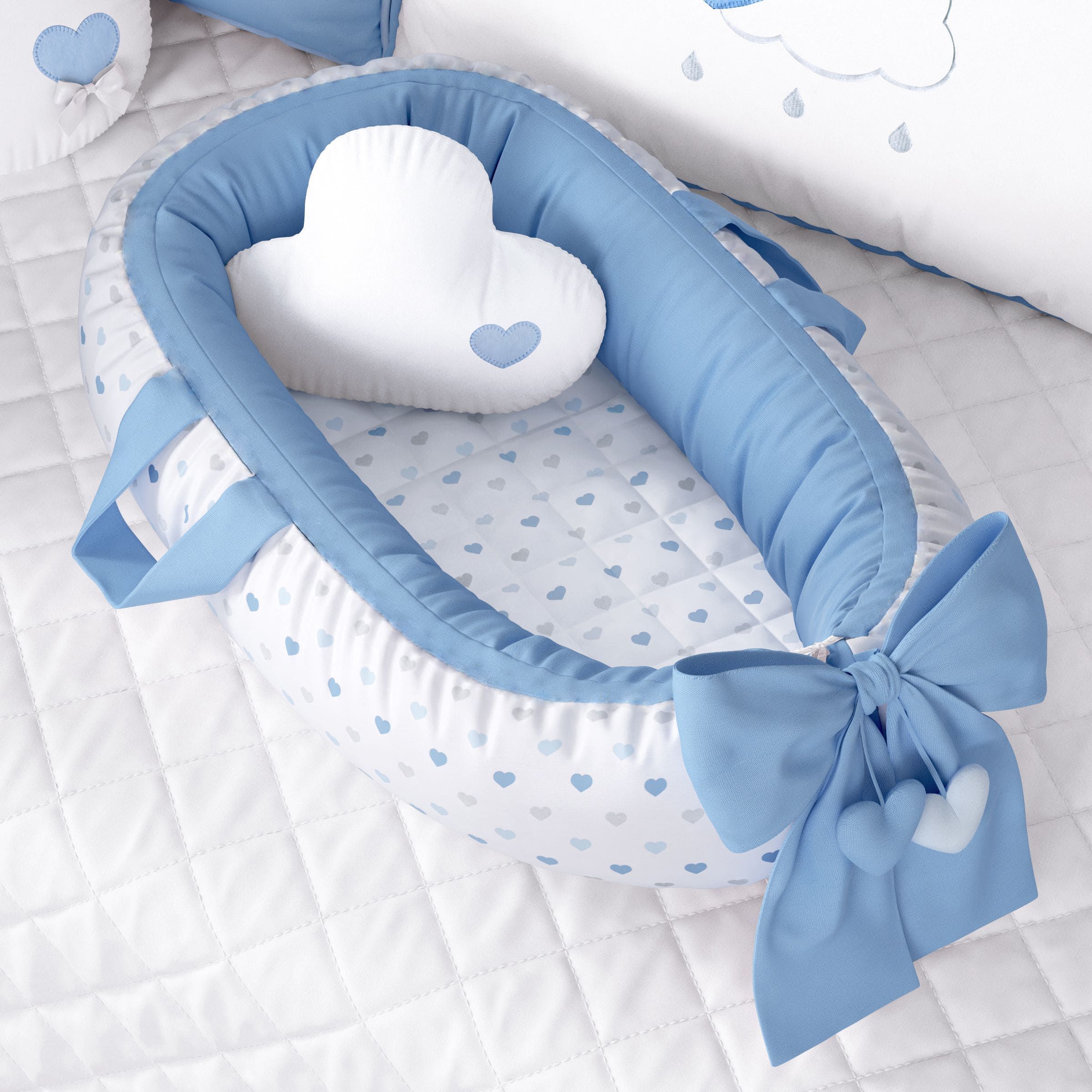 Ninho para Bebê Redutor de Berço Corações Azul 80cm