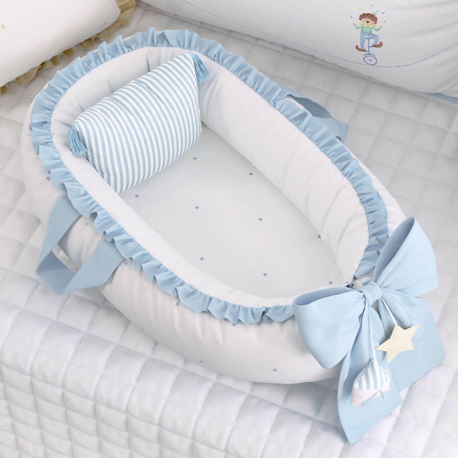 Ninho para Bebê Redutor de Berço Circo Estrelinhas Azul 80cm