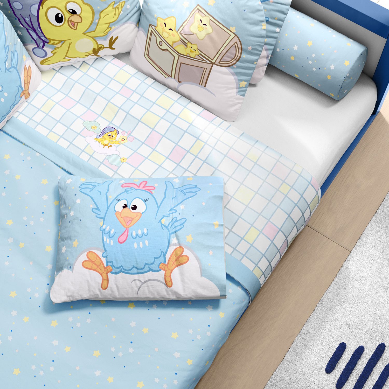 Jogo de Lençol Mini Cama Galinha Pintadinha Estrelinha Colorido