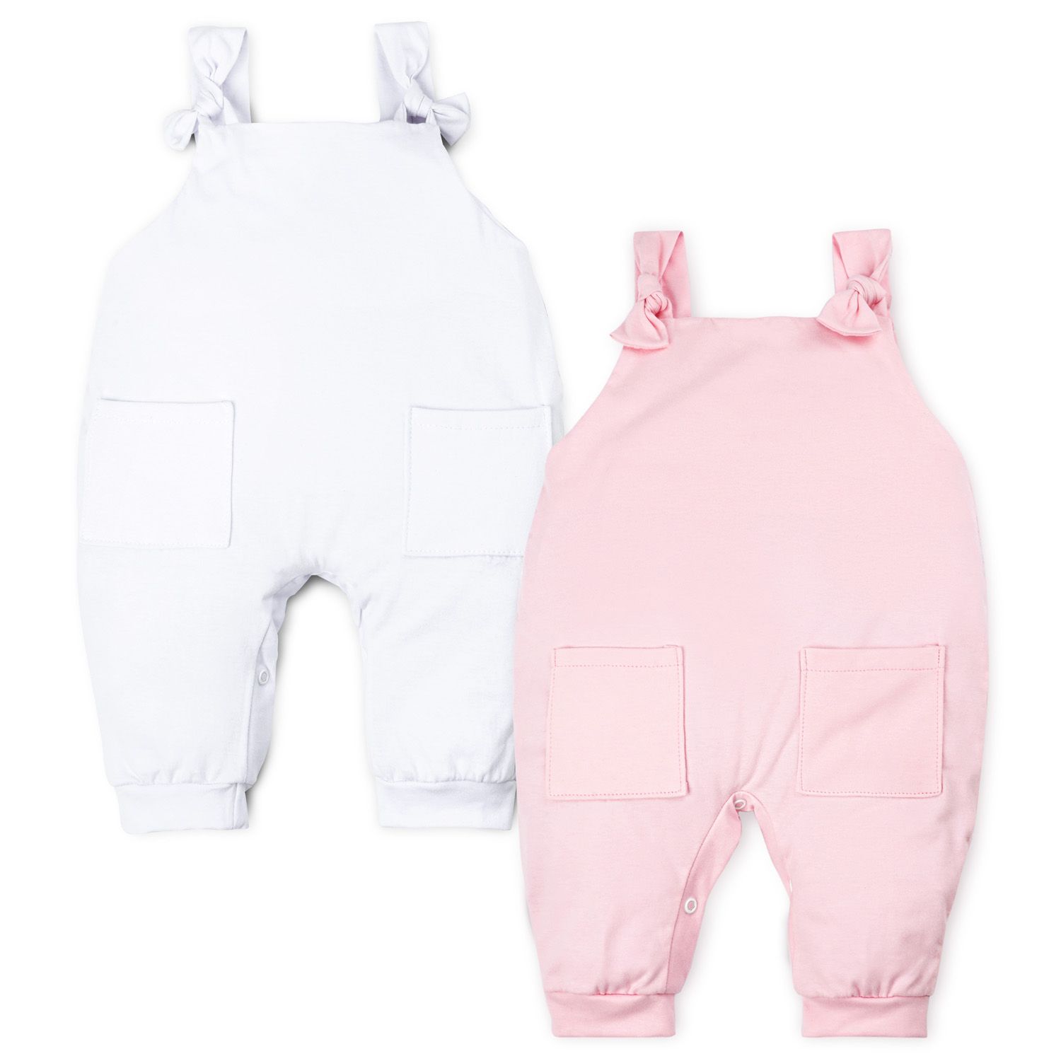 Kit Jardineira Baby Basics Branco e Rosa 2 Peças Tam P