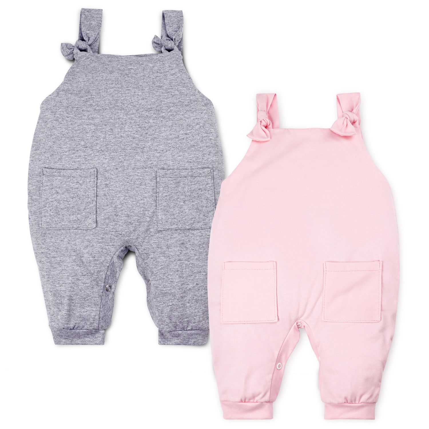 Kit Jardineira Baby Basics Cinza e Rosa 2 Peças Tam P