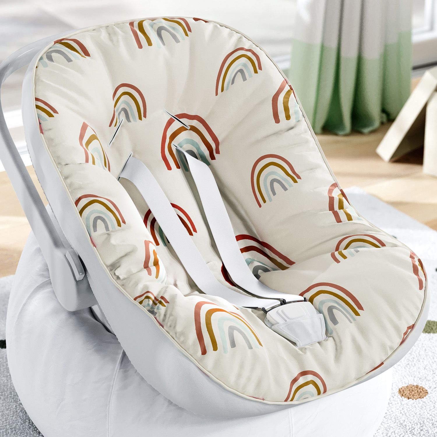 Capa de Bebê Conforto com Protetor de Cinto Arco-Íris Colorido