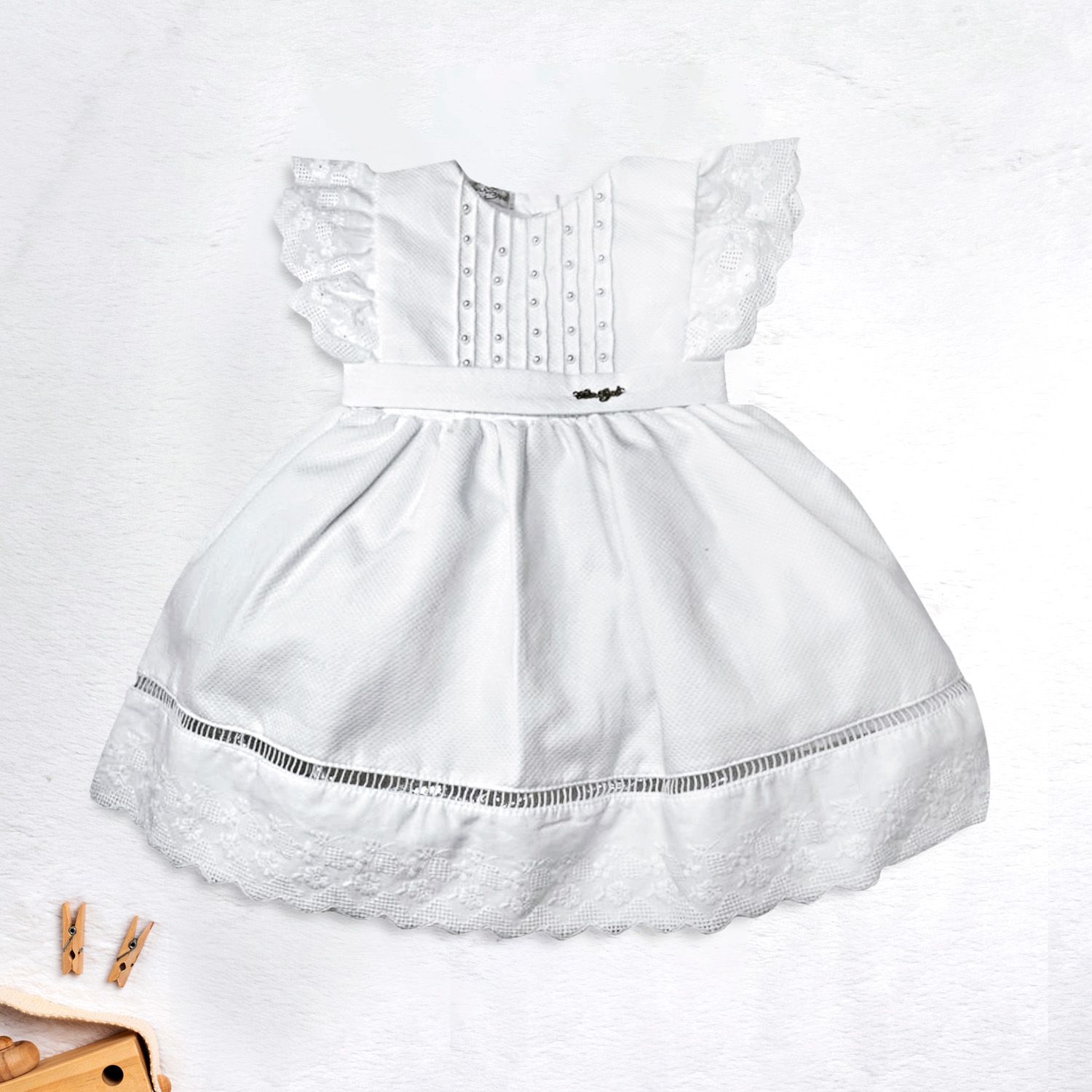 Vestido Batizado Branco com Ponto Palito 6m