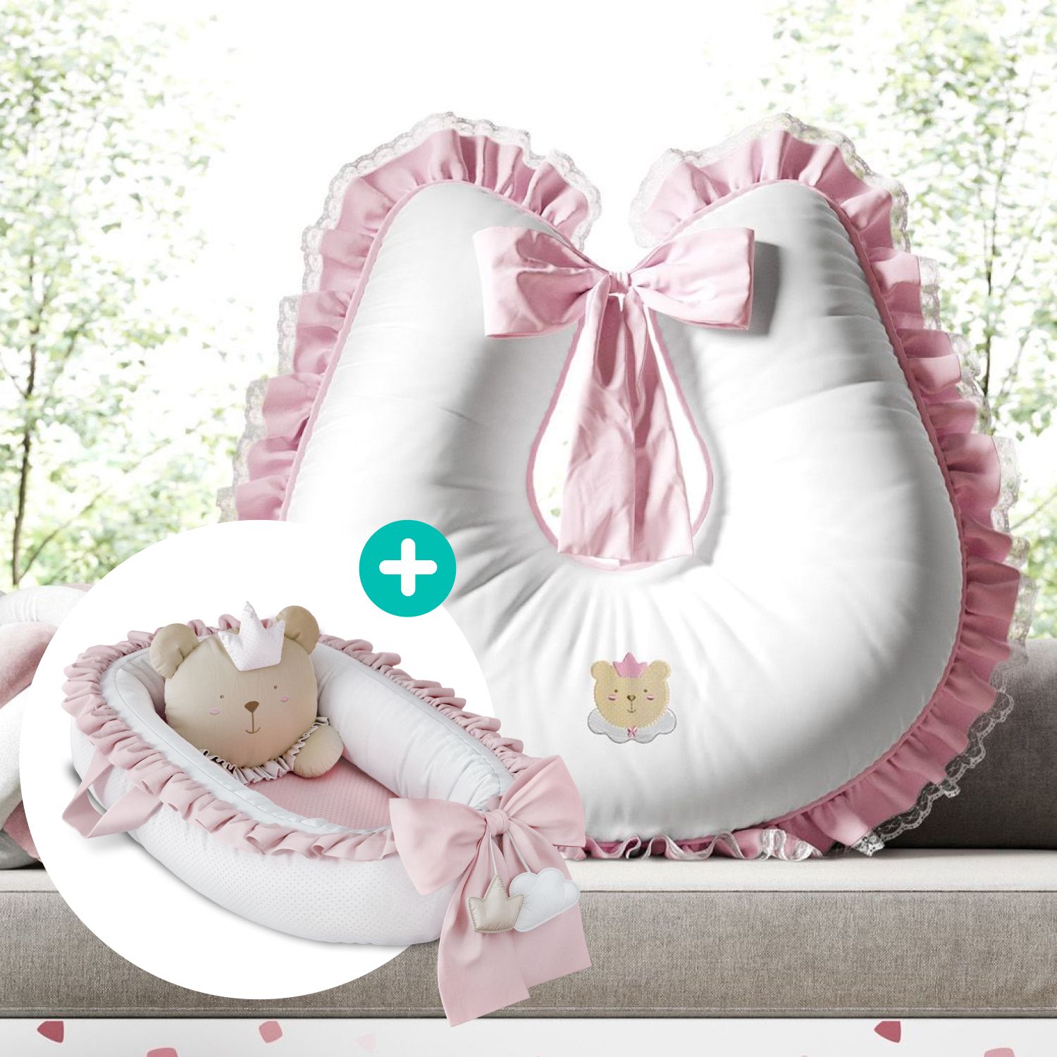 Kit Almofada Amamentação + Ninho para Bebê Redutor de Berço Amiguinha Ursa Princesa