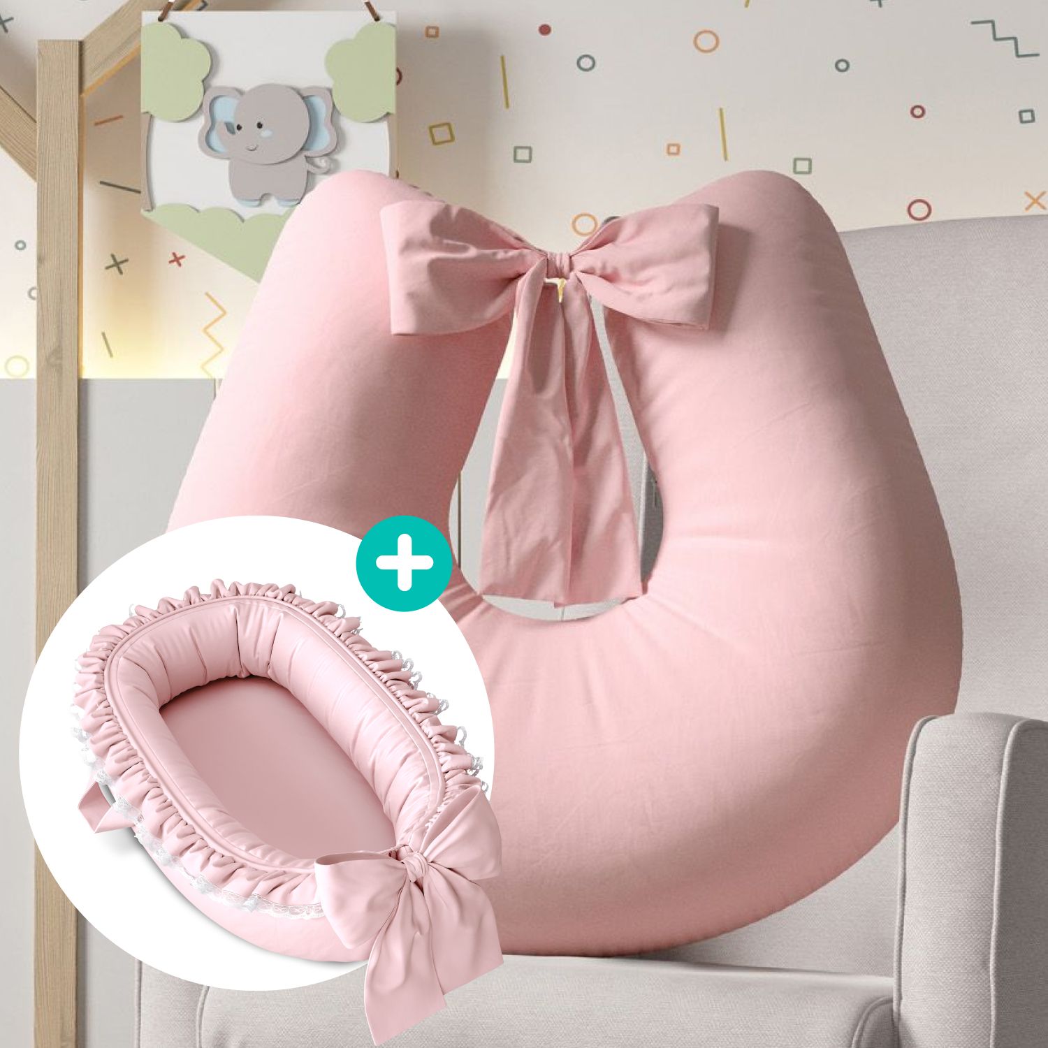 Kit Almofada Amamentação + Ninho para Bebê Redutor de Berço Rosé Clássico