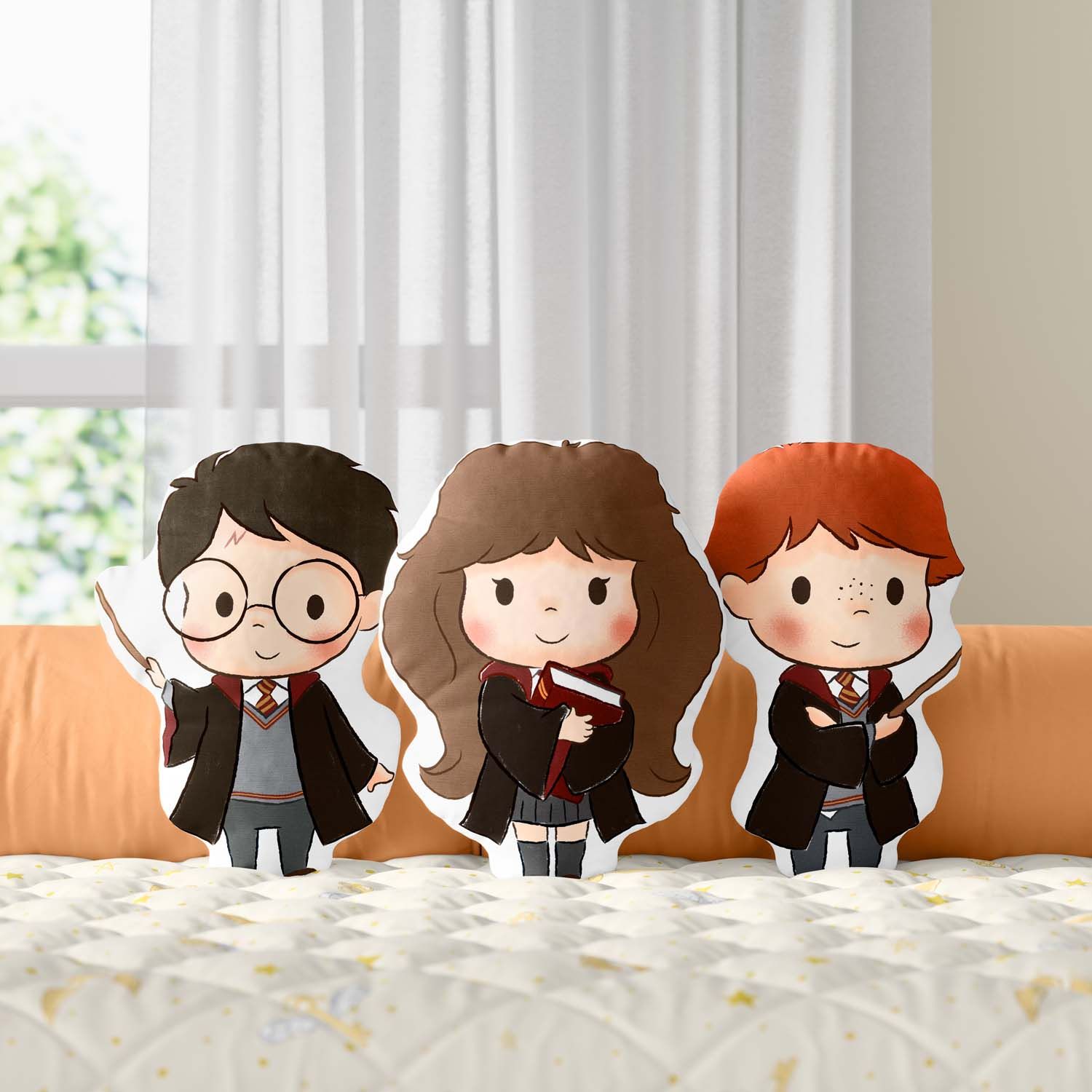 Almofadas Harry Potter Hermione e Ron 3 Peças