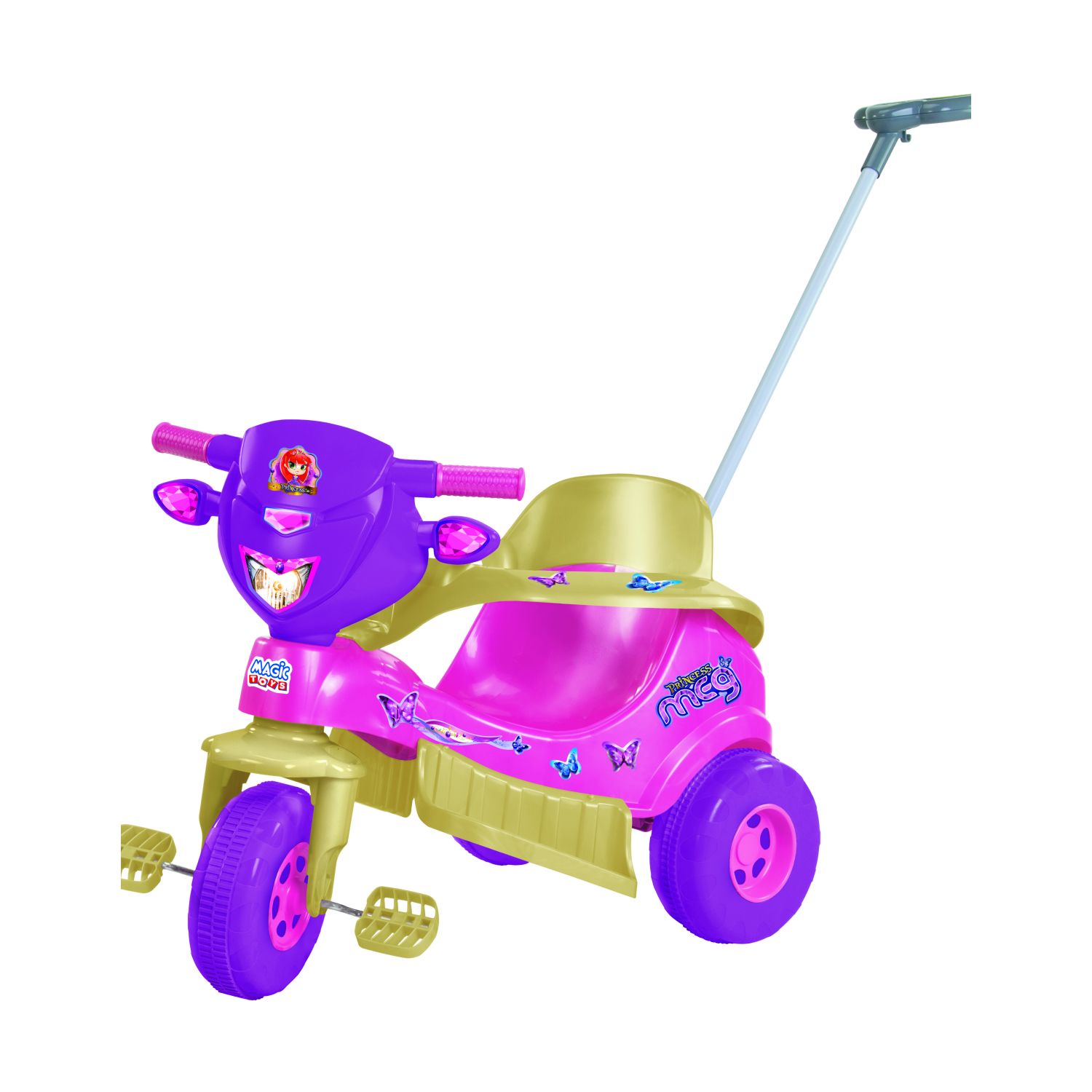Triciclo com Empurrador Borboletas Rosa